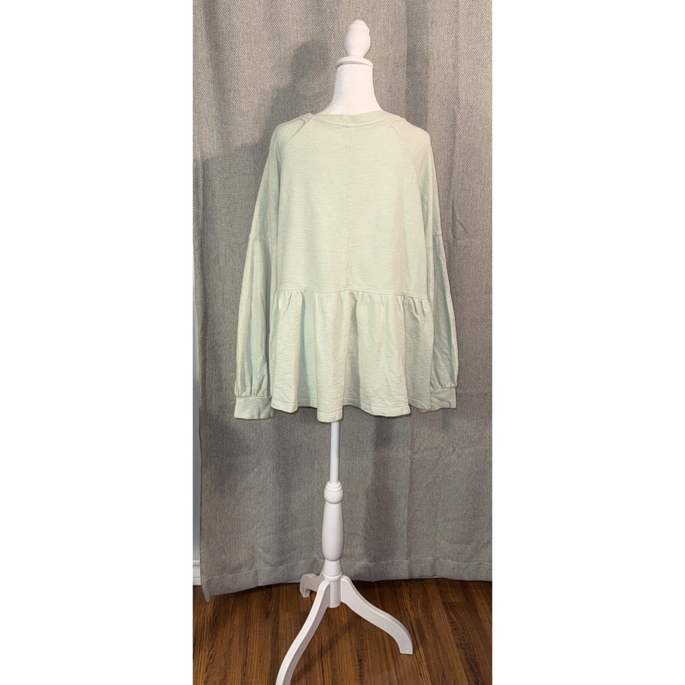 Pilcro Anthropologie Top Women's Size XL Green French Terry Split Neck Peplum - Picture 5 of 10